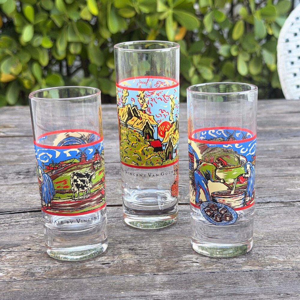 Vintage Vincent Van Gogh Highball Art Barware Spirits Glasses Set of 3